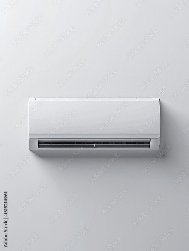 Clean and sleek air conditioner mounted on a white wall for modern interior settings Clean and sleek air conditioner mounted on a white wall for modern interior settings