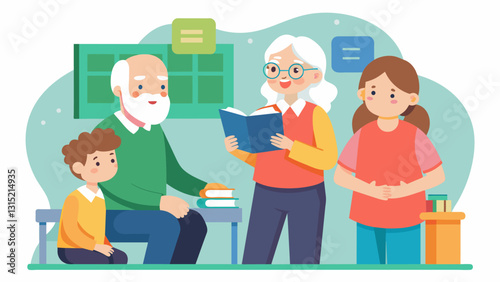 An elderly couple both former language teachers offering private tutoring services to students in their community.. Vector illustration