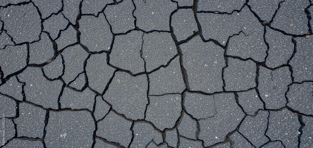 Obraz premium Cracked asphalt surface, showing texture and deterioration, dark, damaged