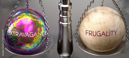 Extravagance or Frugality - weighing two choices, available options. Choosing between extravagance or frugality. Two different course of actions. ,3d illustration