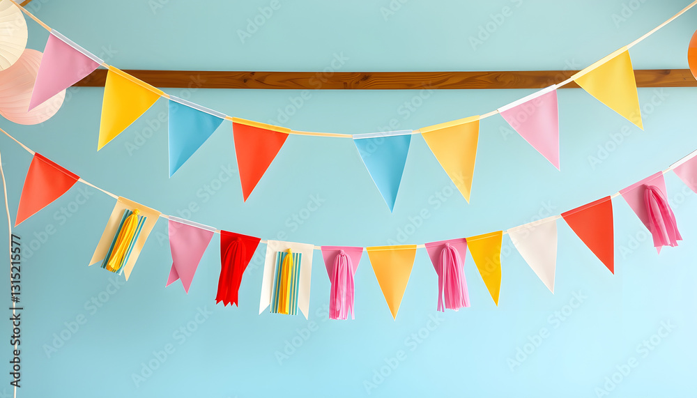 Obraz premium Colorful Bunting Party Decoration, mindfulness theme. with white shades