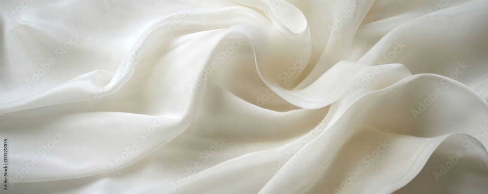 Fototapeta premium White silk fabric swirls, studio shot, soft background, textile design