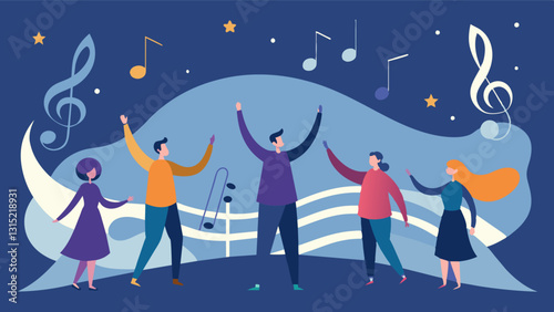 As the performance comes to an end the final notes linger in the air leaving a sense of unity and togetherness in its wake.. Vector illustration