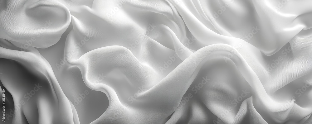 Fototapeta premium White silk fabric drapes, studio shot, background blur, textile design