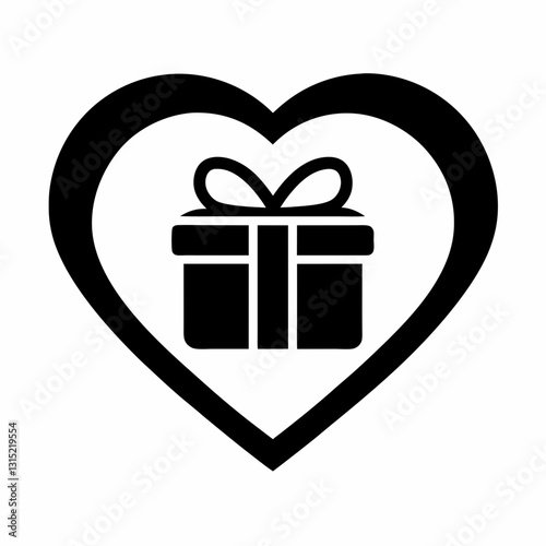 Gift box in heart silhouette represents love, giving and special occasion celebration. Concept: holiday gift marketing, valentine design, e-commerce promotions
