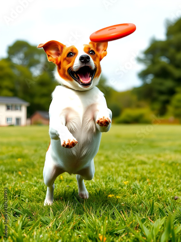 Jack Russell Terrier Jumping to Catch a Frisbee ilsolated png photo