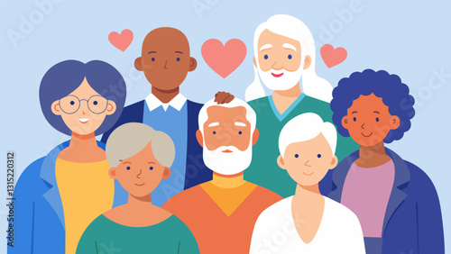 A support group for caregivers of seniors providing a network of understanding individuals who offer emotional support and valuable resources.. Vector illustration