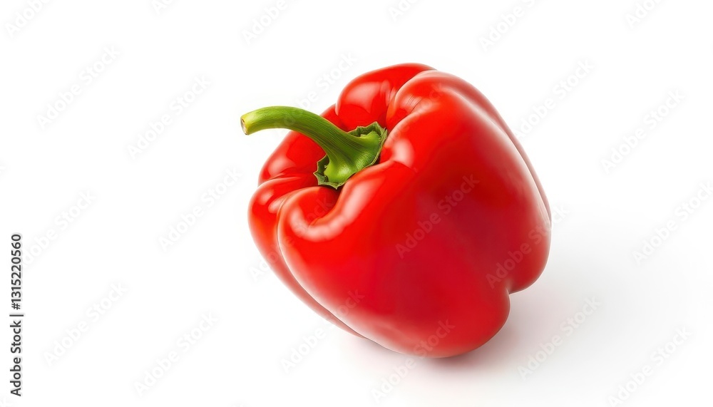 Single vibrant red bell pepper, perfectly isolated on pure white background, juicy, still life Single vibrant red bell pepper, perfectly isolated on pure white background, juicy, still life