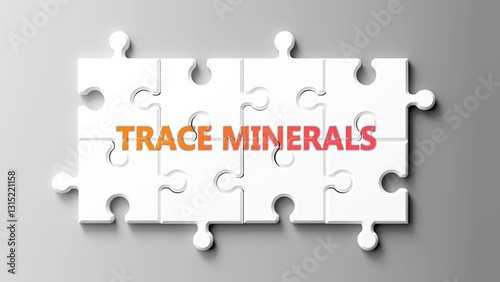 Canvas Print Trace Minerals complex like a puzzle - pictured as word trace minerals on a puzzle pieces to show that trace minerals is complex and needs cooperating pieces that fit together