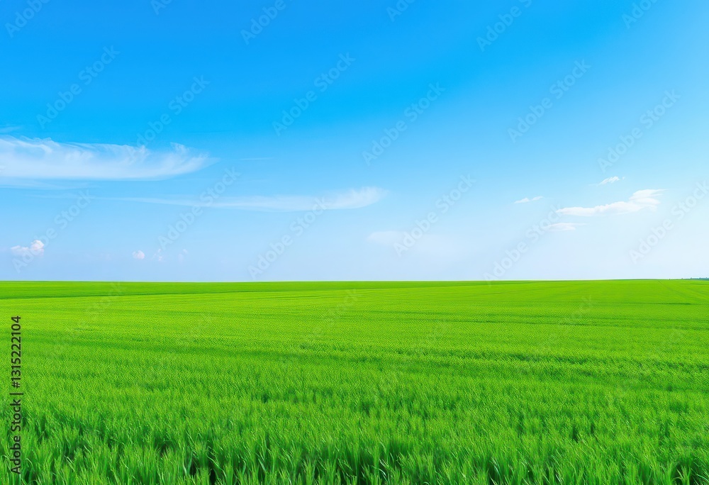 Vast emerald field stretches to a flawless azure sky, space, rural Vast emerald field stretches to a flawless azure sky, space, rural