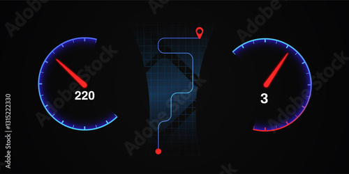 Dynamic display of speed and navigation, highlighting fast travel and precise location tracking.