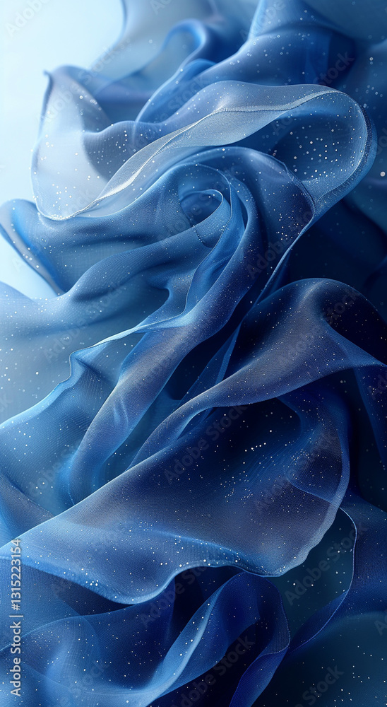 Obraz premium Close-up of a vibrant blue, translucent fabric, with a soft, flowing texture, exhibiting a subtle ombre effect.