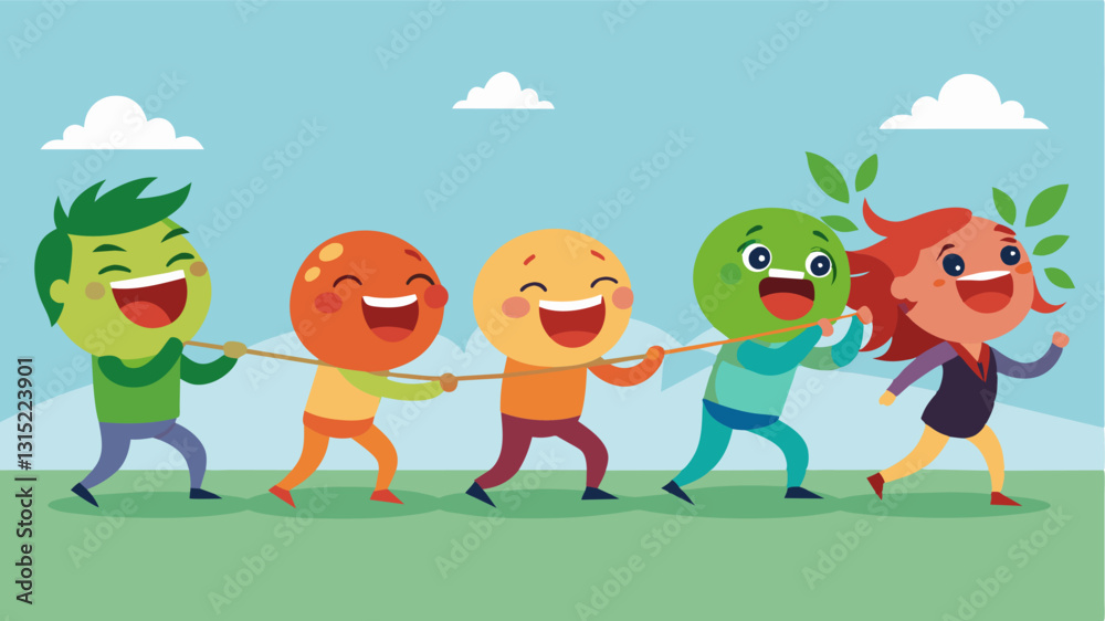 Obraz premium The sounds of laughter and cheering filled the air as teams competed in a friendly tugofwar game.. Vector illustration