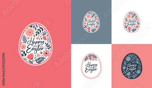 Vibrant Easter Egg Greeting Card set featuring a floral-decorated egg with 