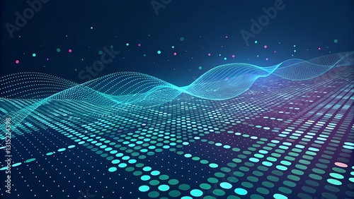 An abstract, digitally rendered image showcasing a dynamic landscape of data or energy