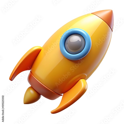 A Cheerful Yellow Rocket Ship Embarking On A Playful Adventure Into The Cosmos, Rendered In Vibrant 3d Style photo