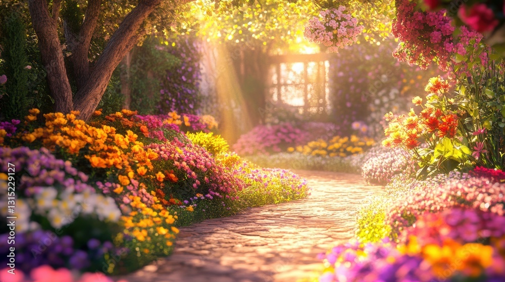 Obraz premium Beautiful garden with colorful flowers.