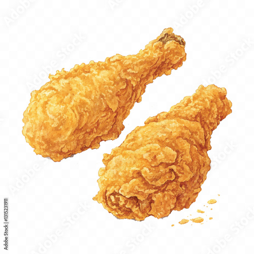 realistic crispy and spicy fried chicken wing or leg isolated on  white background