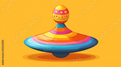 Colorful spinning top toy with egg-shaped top.