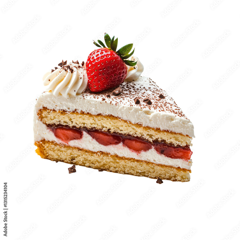 a piece of cake with a strawberry on top a piece of cake with a strawberry on top
