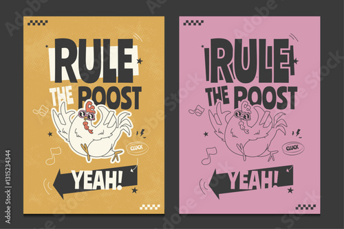 funky chicken cartoon poster, vector illustration