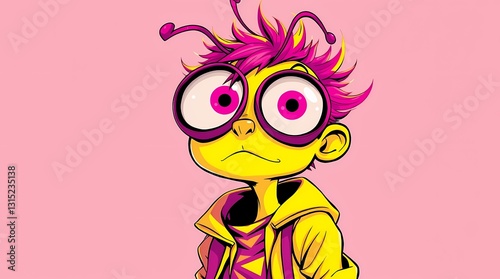 Cartoonish Alien: A quirky alien character with a whimsical design, vibrant colors, and an expressive face stands out against a bright backdrop.