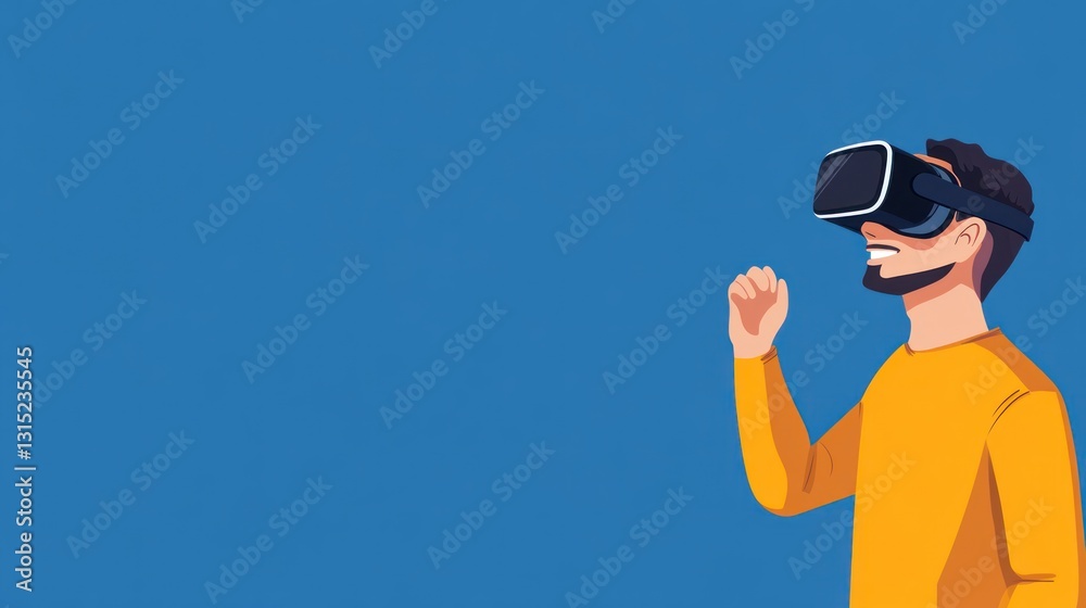 Man wearing VR headset, experiencing virtual reality. Man wearing VR headset, experiencing virtual reality.
