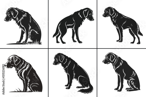 Sad Golden Retriever Dog Silhouette , Vector Design Illustration
