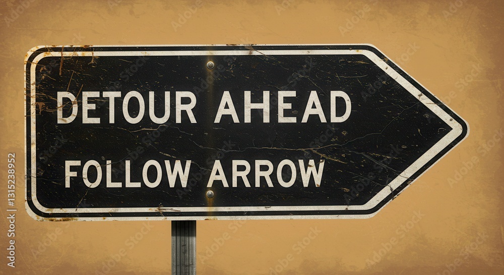 Fototapeta premium Detour Ahead Sign with Arrow Guiding Direction on Road