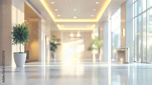 Blurred office lobby entrance building background  defocus luxury clinic hospital corridor  modern hotel reception hall interior ai generated. Enchanted - Castle. Illustration