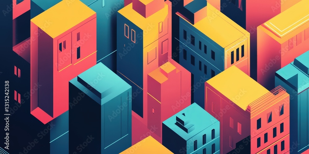 Colorful Isometric Cityscape Illustration with Modern Architecture Colorful Isometric Cityscape Illustration with Modern Architecture