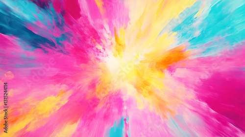 Abstract background featuring a burst of mixed bright colors like fuchsia, turquoise, and sunny yellow, with vibrant, spotlighting