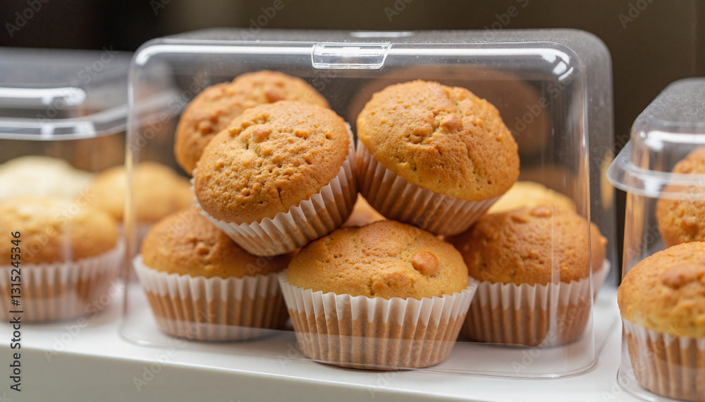 Fresh muffins in plastic display container Fresh muffins in plastic display container