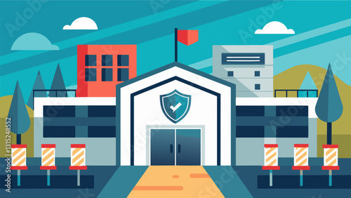 The facility was guarded by stateoftheart security systems making it nearly imtrable to outside forces.. Vector illustration photo