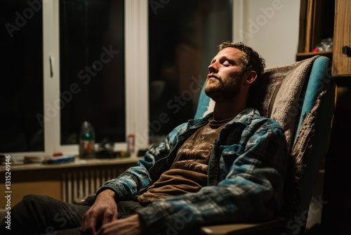 Post-Celebration Exhaustion: Person Sitting in Chair with Tired Expression After Night Out