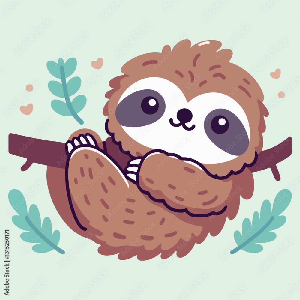 Obraz premium cute happy sloth illustration kawaii style
