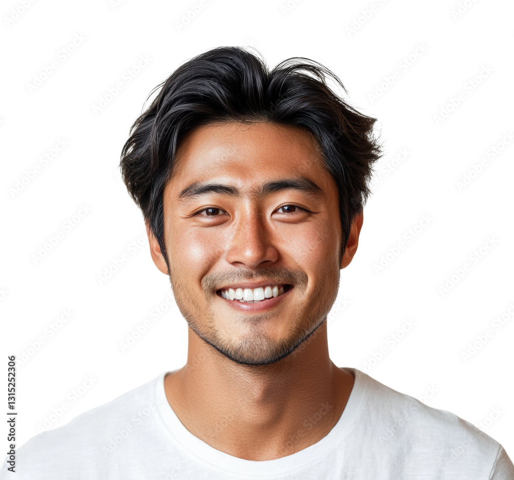 Fototapeta premium Smiling man portrait bright happiness isolated on transparent background, png