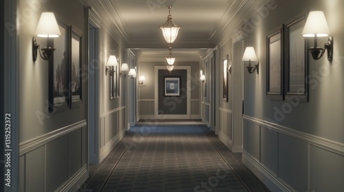 Elegant Hotel Corridor: A Serene and Luxurious Interior