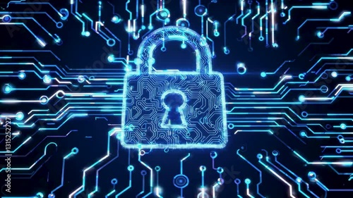 Digital Padlock Floating Over Glowing Blue Circuit Board Cybersecurity and Data Protection Concept 4K Video