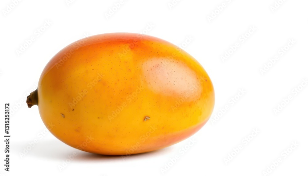 A single ripe mango, perfectly isolated on a pure white background, smooth skin, white background