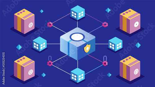 The blockchain data chain is a modernday vault with each block acting as a security deposit box safeguarding valuable data from any potential threats.. Vector illustration