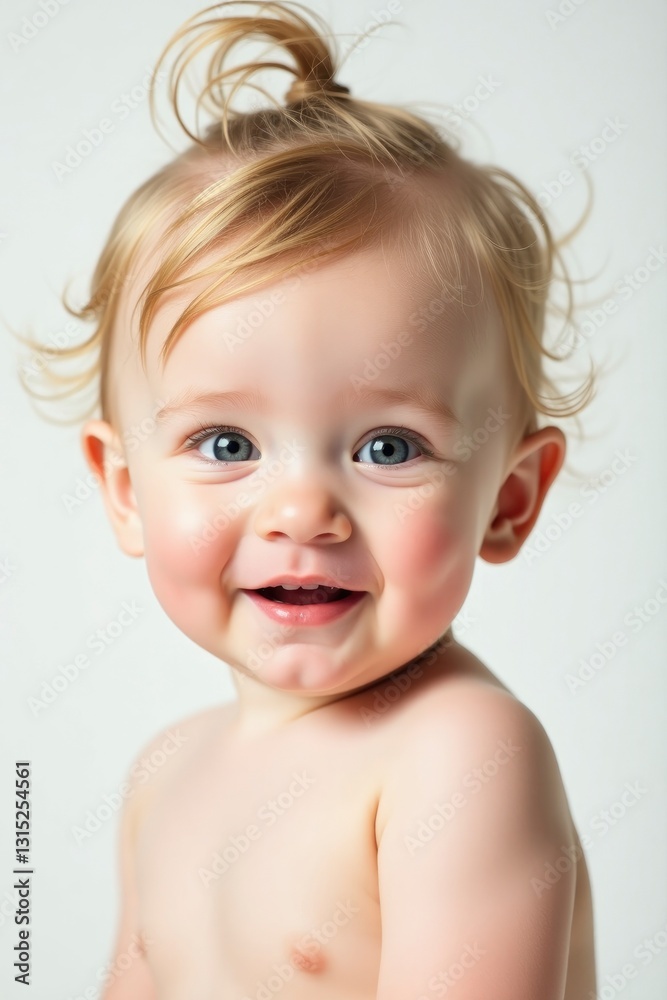 Smiling Baby Portrait Close-up with Blonde Hair and Bright Blue Eyes Smiling Baby Portrait Close-up with Blonde Hair and Bright Blue Eyes