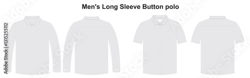 Men's Long Sleeve Button-Up Shirt Technical Drawing