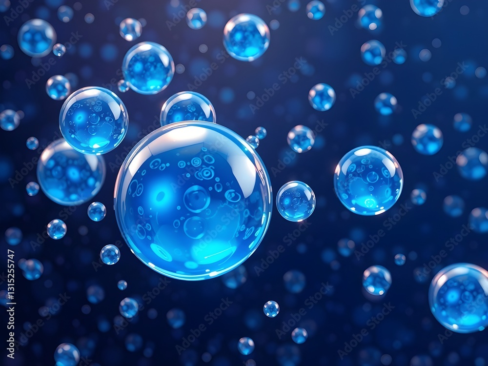 Abstract Blue Bubbles Against Dark Background Abstract Blue Bubbles Against Dark Background