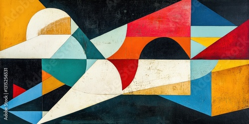 Geometric Harmony, Abstract Painting with Bold Shapes and Colors