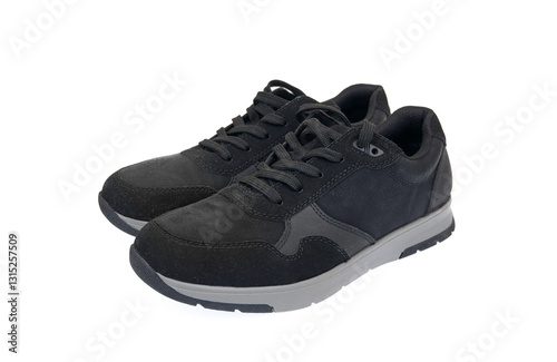 Black, male shoes isolated on a white background.	