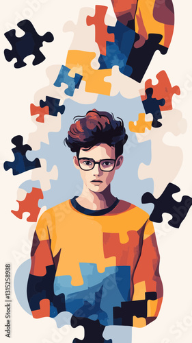 Young Teens with ADHD Concept in Minimalist Puzzle Style Vector Illustration
