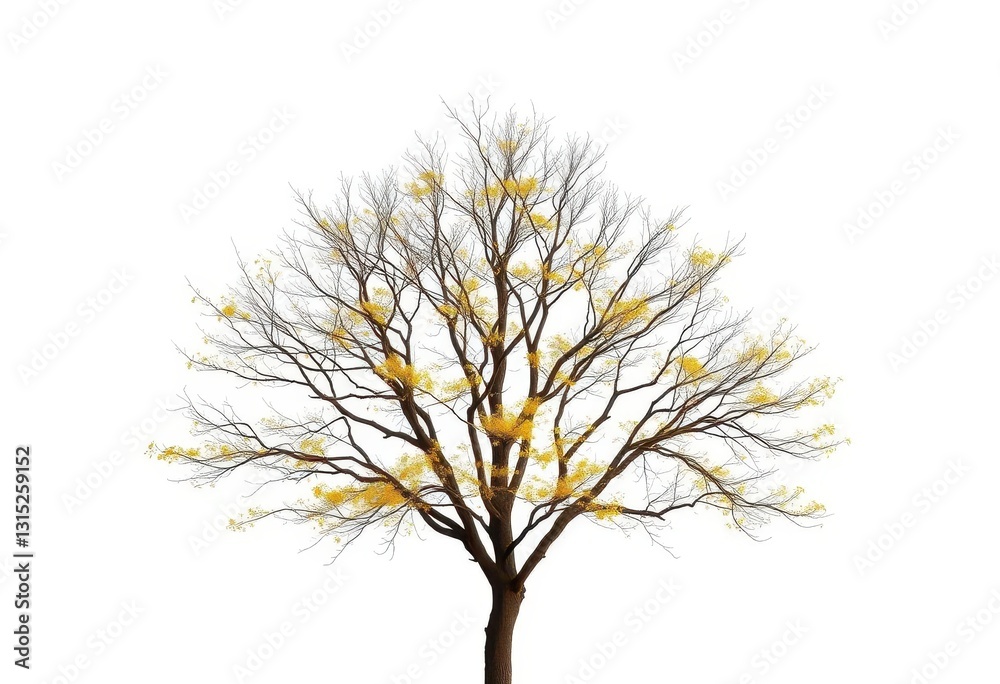 Obraz premium Lone deciduous tree, stark branches against pure white, clipping path, minimalist