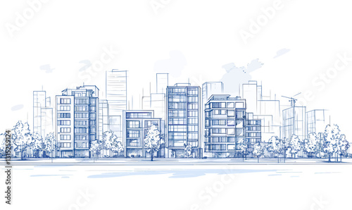 Modern Urban Residential Complex Blueprint Concept in Minimalist Vector Style