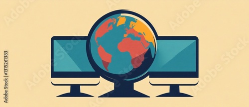 Professional Computer Icons for Websites with Text, Globe, and Symmetry